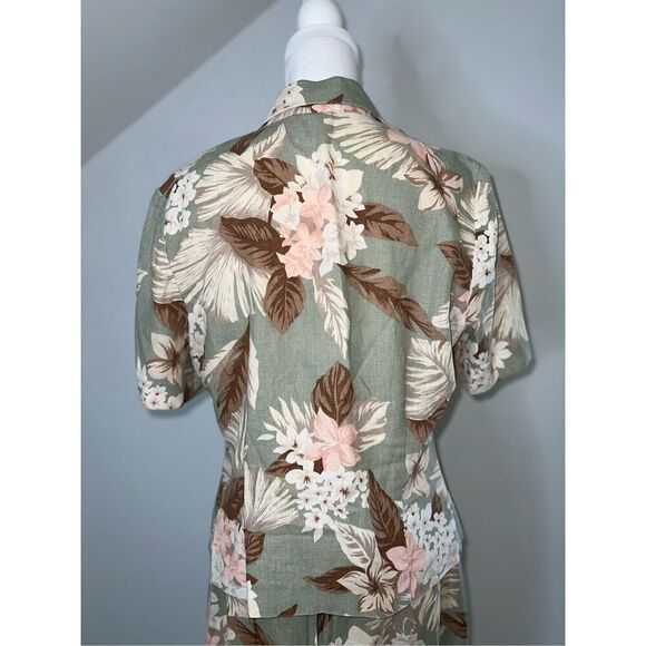 Women’s Linen Floral Button Down Set Hawaiian Tropical Skirt & Top - Picture 4 of 11